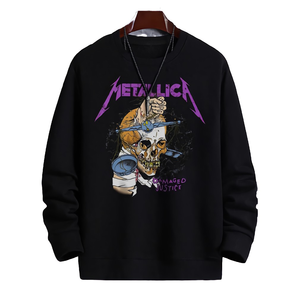 Sweater Crewneck pria METALLICA DAMAGED JUSTICE sweter cowok distro simple unisex