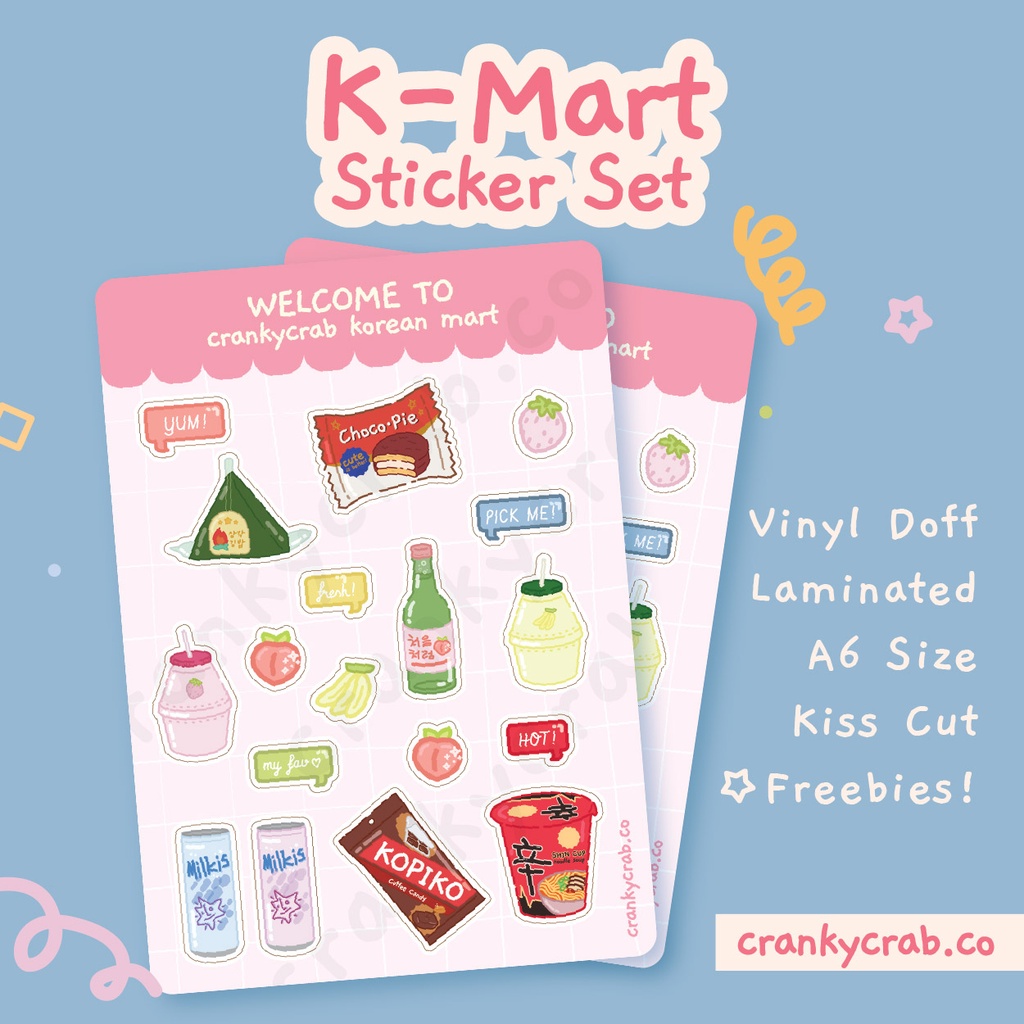 

Korean Mart Sticker Sheet | crankycrab.co - Kpop Kdrama Fanmade Merchandise