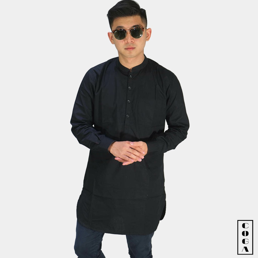 Baju Muslim Kurta Gamis Lengan Panjang Pria Hitam Polos - MSLM05