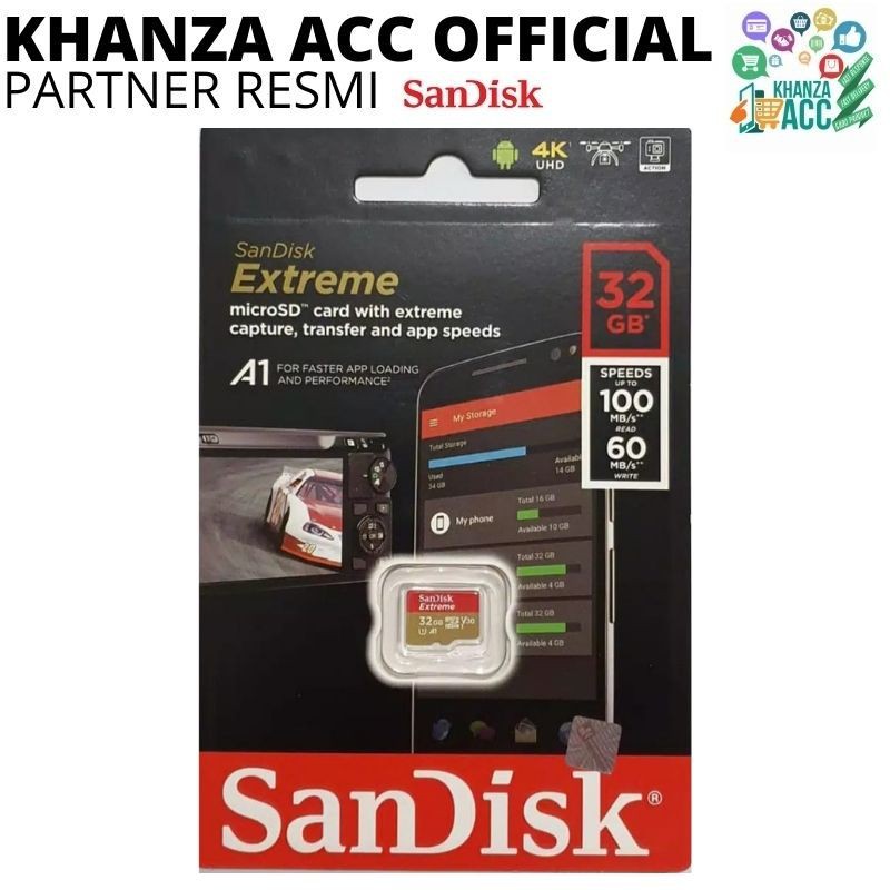 KHANZAACC SanDisk Extreme microSDHC Card UHS-I U3 4K UHD 32GB up to 100Mbps Memory Card