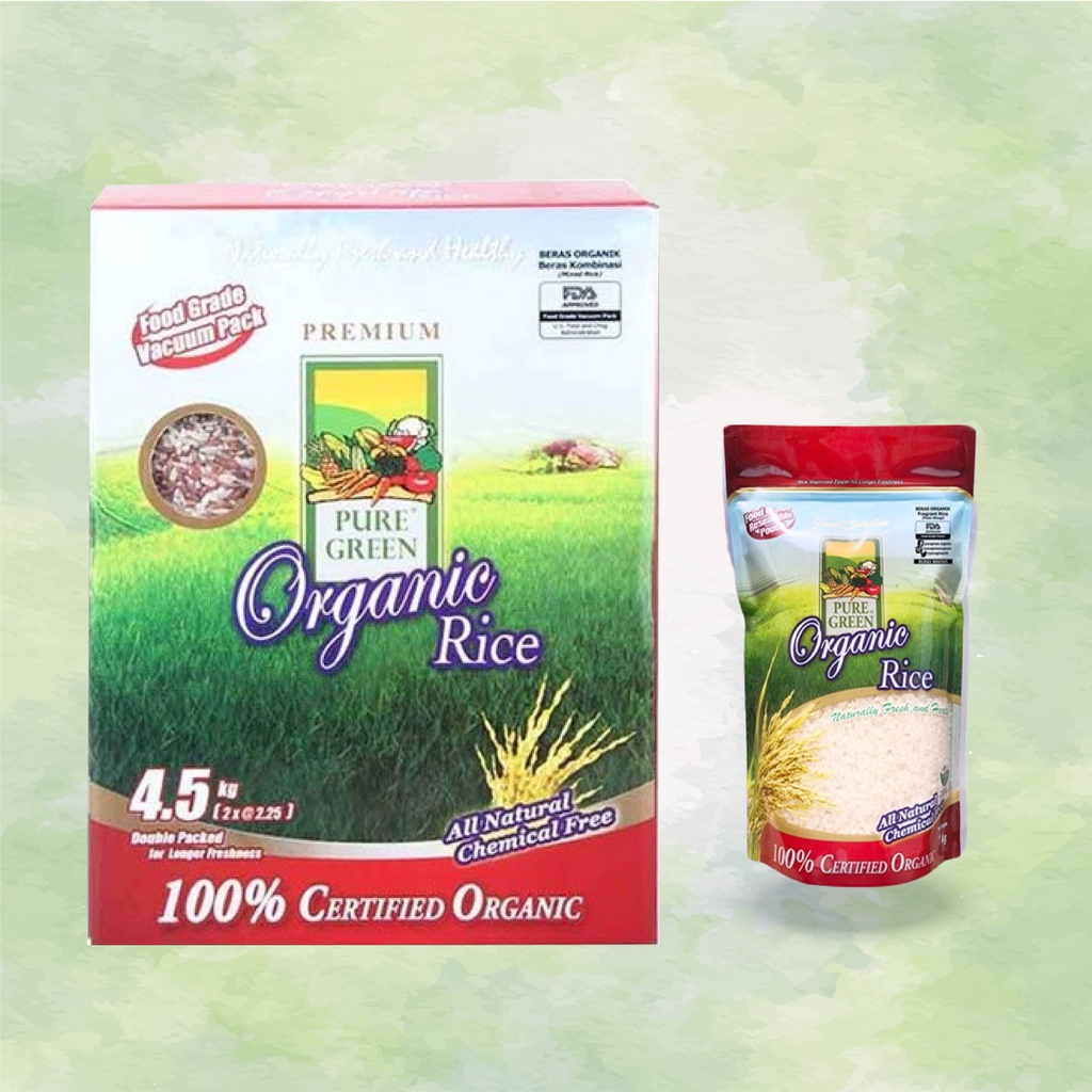 

1 Puregreen Beras Organik Mix (Merah - Putih) - 4.5kg & 1 Puregreen Beras Organik Fragrant/ P Wangi