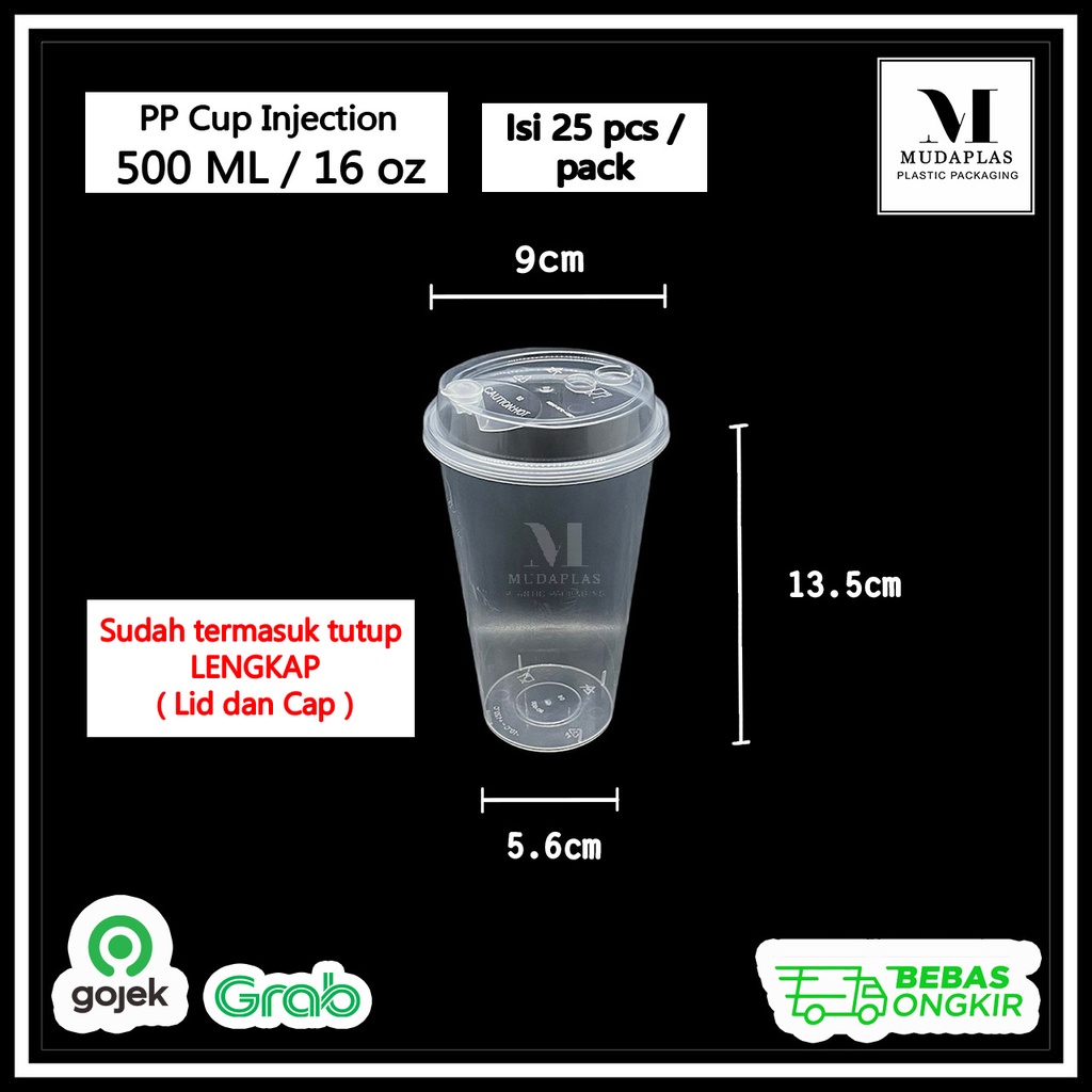 Jual Pp Cup Injection 16 Oz 500 Ml Gelas Plastik Boba Tutup Lid Stopper Shopee Indonesia 7798
