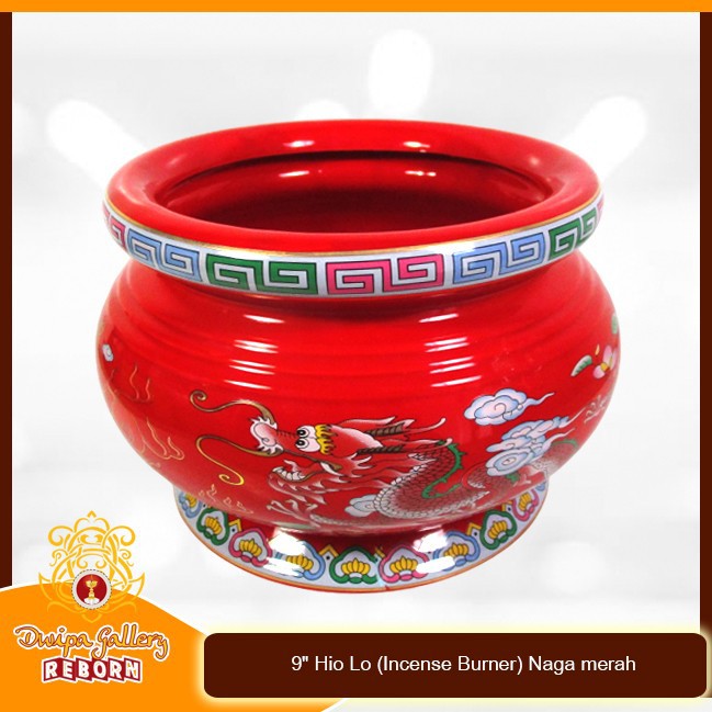 Tempat dupa Keramik 9&quot; Hio Lo (Incense Burner) Naga merah