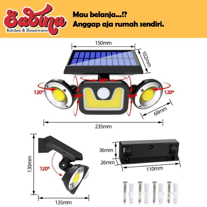 Lampu Dinding Taman Jalan Outdoor Solar Panel Sensor Gerak 83COB LED