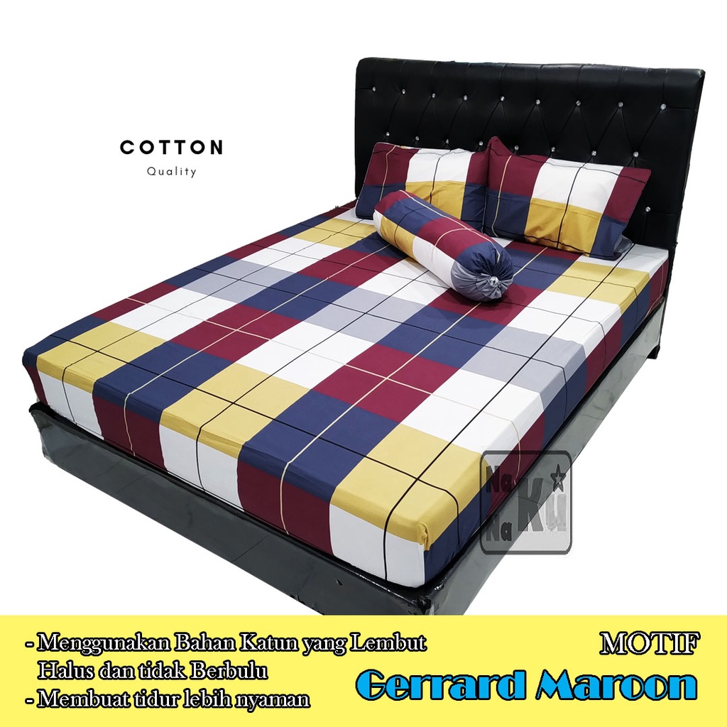 Sprei Set Bahan Katun dengan Sarung Bantal dan Guling - Gerrad Maroon