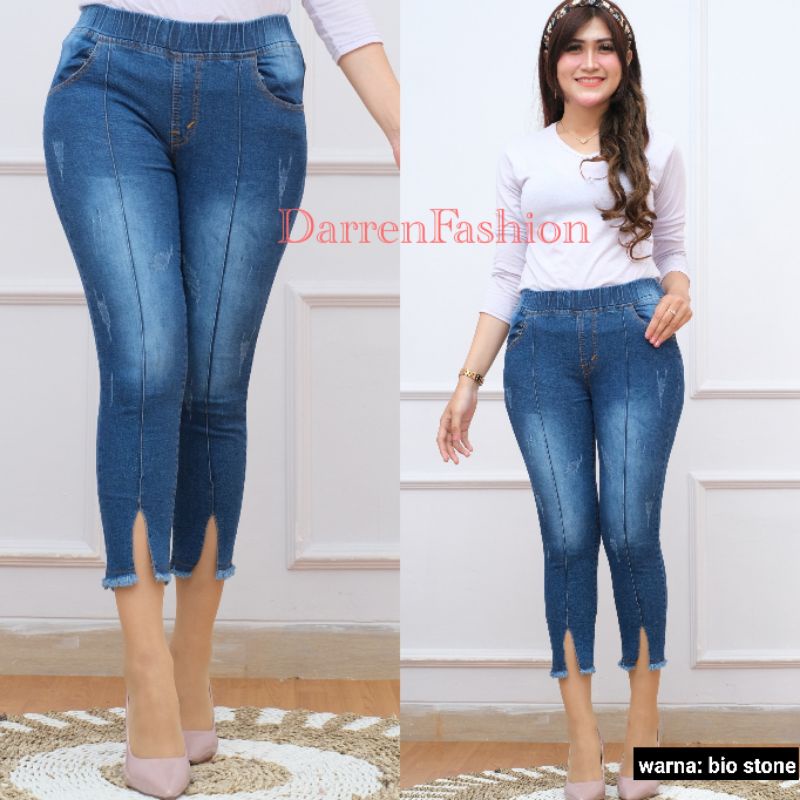 Celana Jegging 7/9 Vava Jeans Stretch Pinggang Karet . Celana Jegging 7/9 Ripped . Ripped Jeans