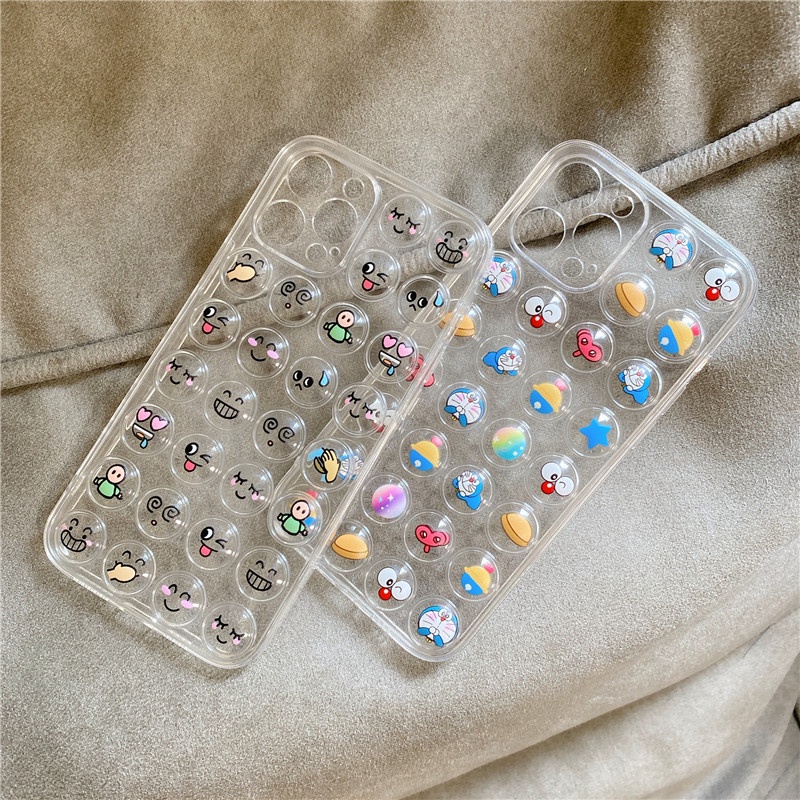 Fashion Cartoon cute Doraemon extrusion bubble Anti-fall phone case iPhone 11 12 Pro Max X XS XR 7 8 Plus SE 2020 transparent Shockproof Case