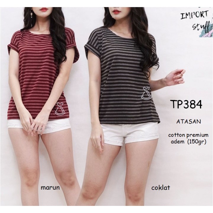 TP384 - BAJU ATASAN WANITA KAOS SALUR ADEM ATASAN KATUN  IMPORT MURAH