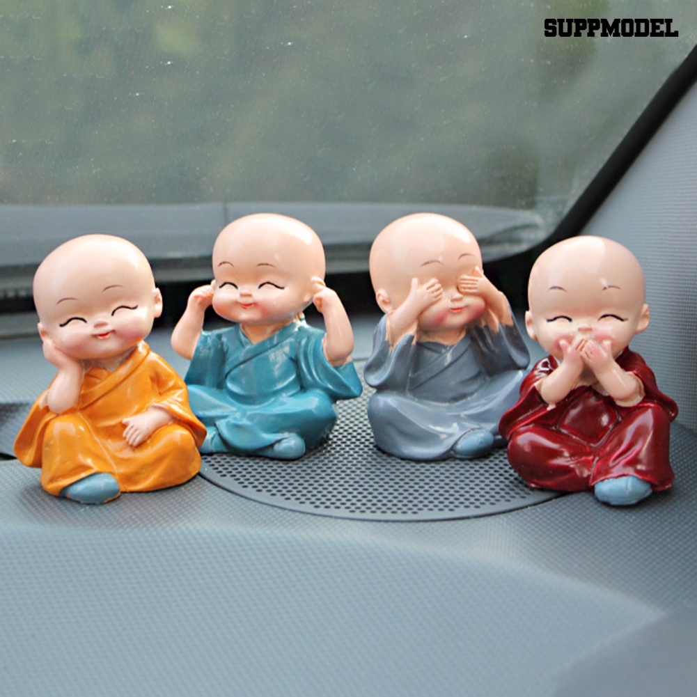 4pcs / set Boneka Biksu Kecil Lucu Untuk Dekorasi Interior Meja Kantor / Rumah / Mobil