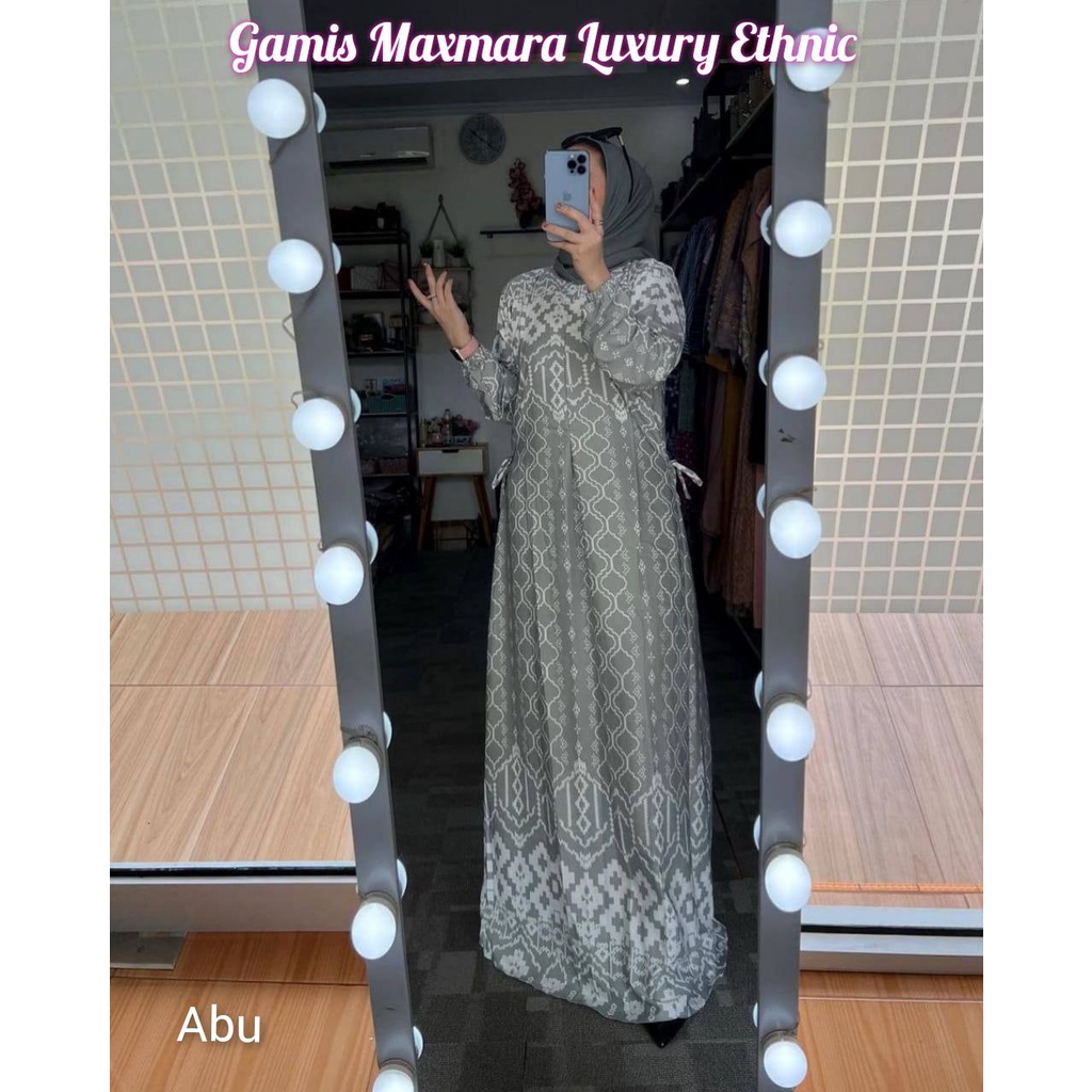 Maxmara Lux Ethnic  - Gamis Terbaru Maxmara Lux  Premium Dress Wanita Lengan Panjang Maxi Dress Kekinian LD 110 cm