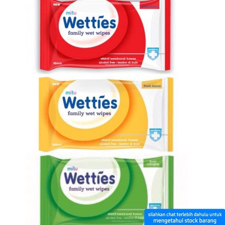 WETTIES TISU BASAH ANTISEPTIK TISSUE 10LEMBAR MITU FAMILY WET WIPES