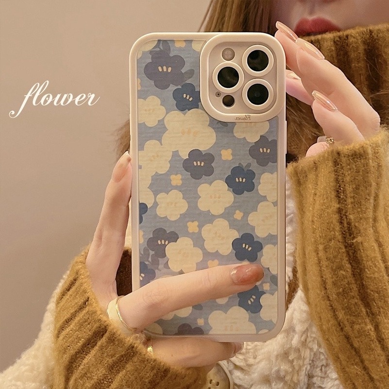 Soft Case Silikon TPU Motif Bunga Biru Untuk iPhone 13 12 11 Pro Max X XR Xs Max 7 8 6s 6 Plus SE 2020