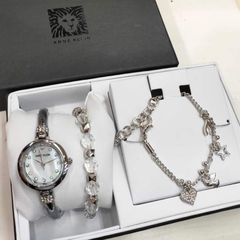 Paket Anne Klein  Jam Tangan Wanita Fashion Rantai Gelang 151E FreeBox Sesuai Foto