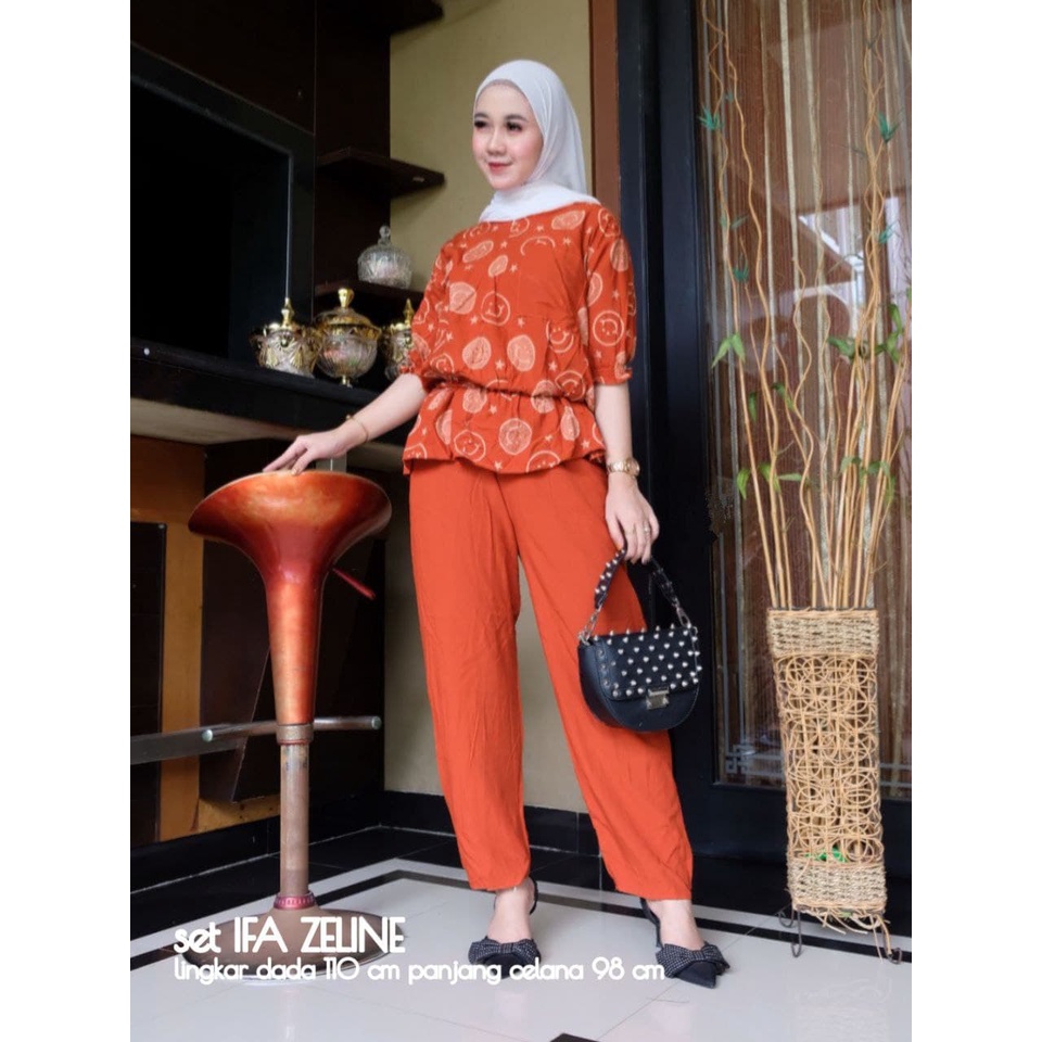 One Set Wanita IFA ZELINE Rayon Premium Setelan Celana Panjang Batik Fashion Muslim Kekinian