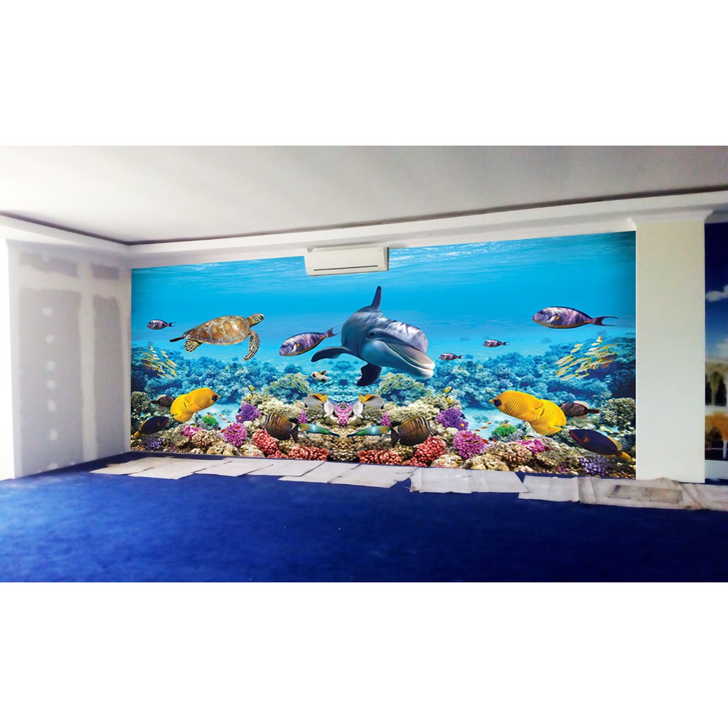 Wallpaper 3d Wallpaper Custom Dinding Bawah Laut Aquarium Shopee