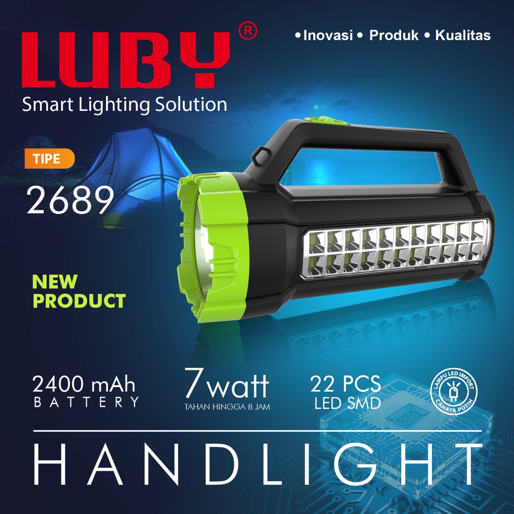 Luby Senter LED Super Terang 2in1 L2689 7W + Light SMD 22 LED PUTIH Rechargeable 800 Meter 8 JAM