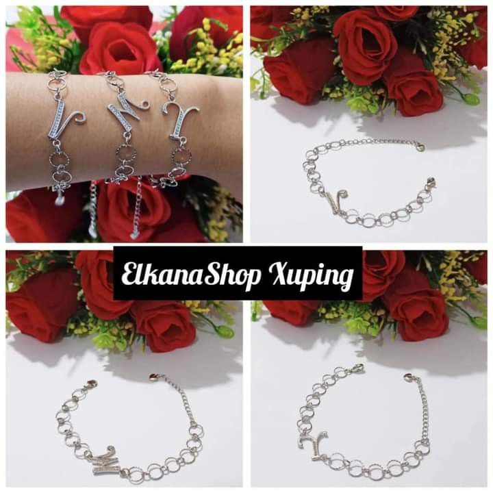 Gelang Dewasa Ring bulat  Ininsial Nama A-Z chat pilih huruf.silver xuping