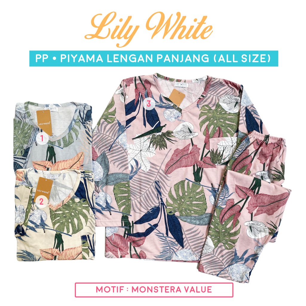 Piyama Dewasa PP Lengan Panjang - Celana Panjang All Size LILY WHITE Anne Claire BabyDoll baju tidur