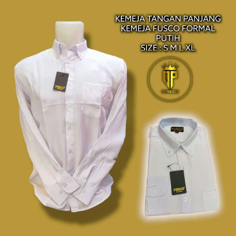 Kemeja Formal Putih Polos Tangan Panjang Merk Fusco Bahan Katun piscos Kemeja Formal Kantoran Kuliah Kerja Slim Fit Nikahan Pria Laki Laki-laki Laki Cowo S M L XL XXL