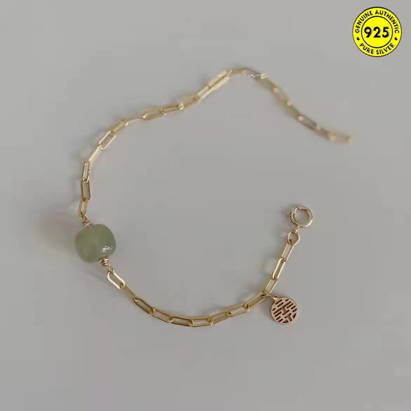 Gelang Giok Hetian Gaya Vintage Untuk Perempuan