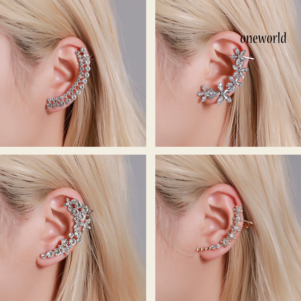 OW# 1Pc Women Rhinestone Flower Butterfly Ear Stud Cuff Clip Earring Helix Jewelry