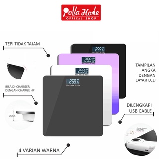 ollahom timbangan badan digital with usb charging anti pecah with lcd 3 pilihan warna