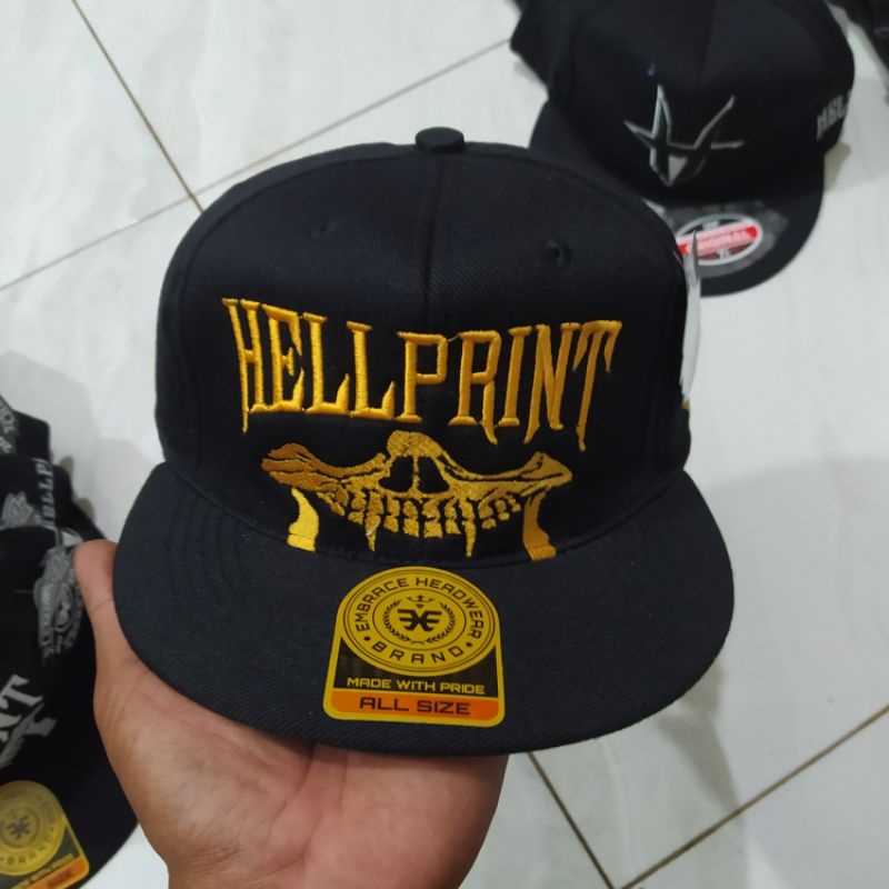 Topi Snapback metal distro pria Bordir Hellprint