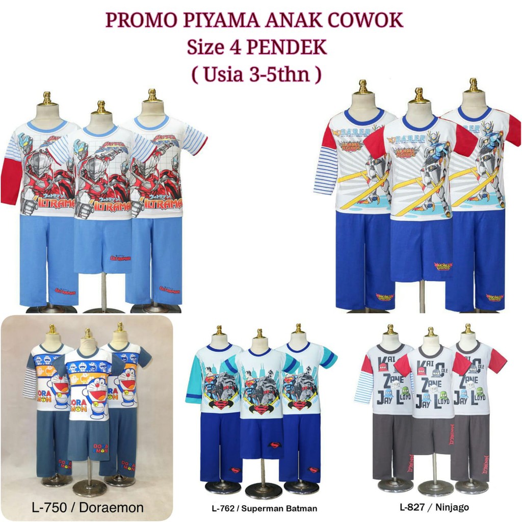 Piyama Baju Tidur Setelan Pendek Kartun Robot Super Hero Anak Cowo Size 2 dan 4