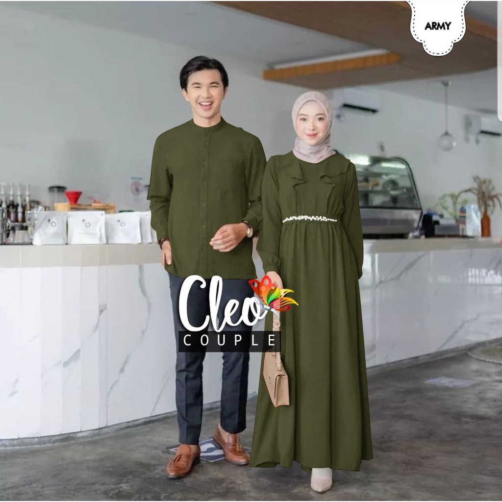 Gamis Couple Pasangan Sarimbit Muslim Gamis Kondangn Terbaru Wanita Sage Green Hijau Sage Dres Konda