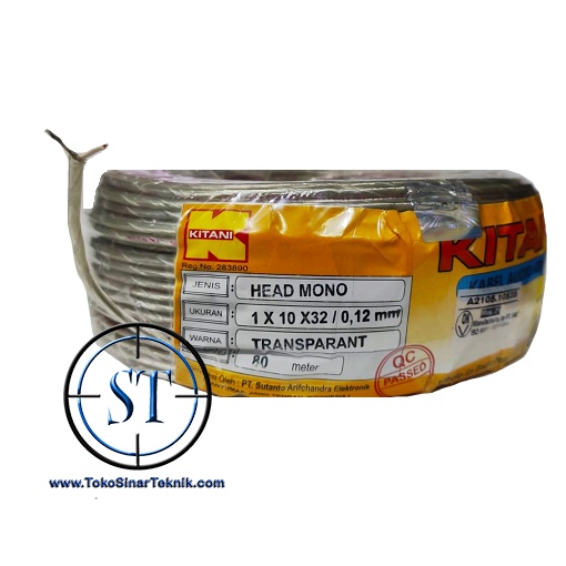 1 Meter Kabel Head Mono KITANI 1x10 x32 / 0.12mm isi 2 @1M Coaxial 2 Jalur  ( 1 x 10 x32 / 0,12mm ) Meteran Audio Video Cable Tranparan