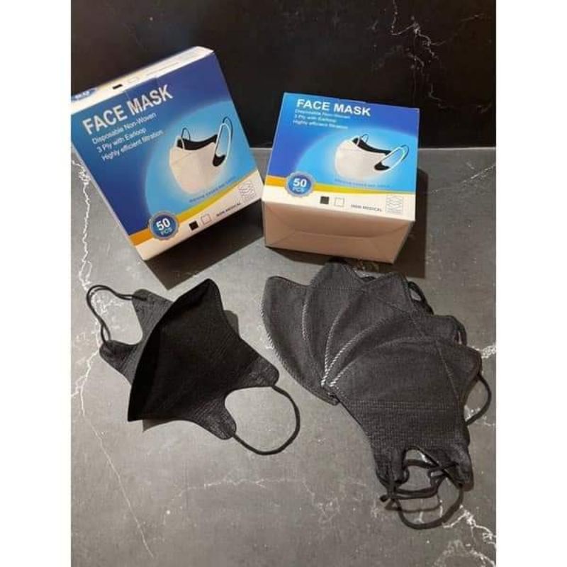 Masker DUCKBILL HITAM garis isi 50-DUCKBILL HITAM EMBOSS-MAKSER DUCKBILL KEMENKES