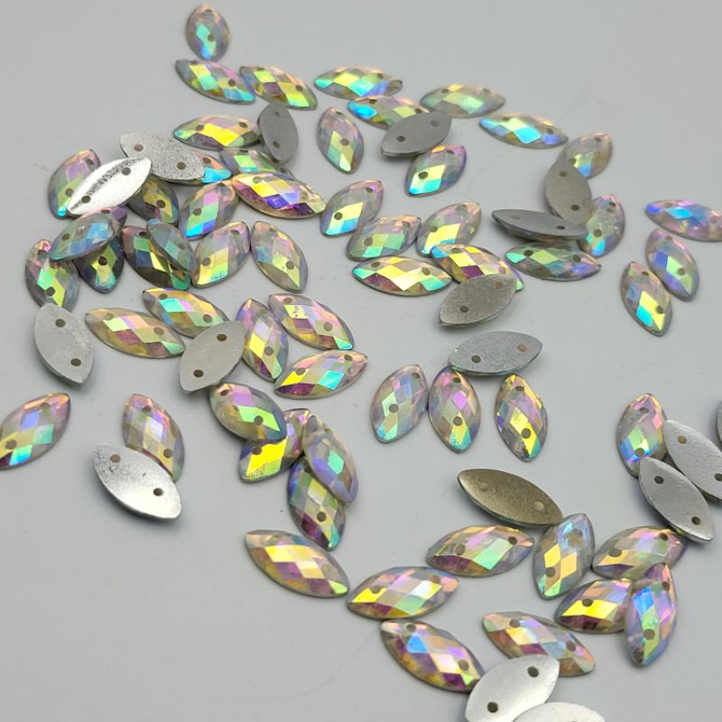 DIAMON RESIN KRISTAL AB MOTIF MATA LANCIP UK 6X12mm per LUSIN WARNA PUTIH PELANGI AB KUALITAS AA KILAU BAGUS
