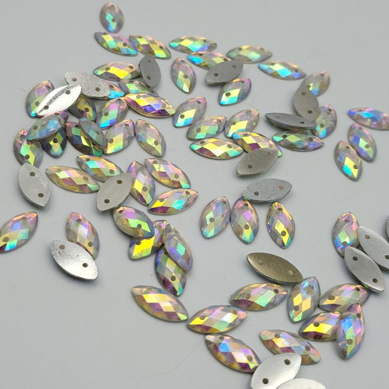 DIAMON RESIN KRISTAL AB MOTIF MATA LANCIP UK 6X12mm per LUSIN WARNA PUTIH PELANGI AB KUALITAS AA KILAU BAGUS