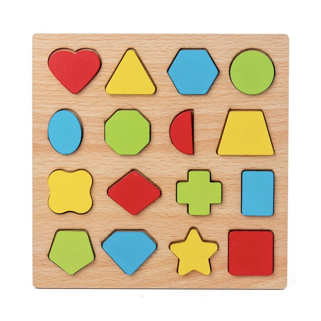 Edufuntoys - MEDIUM CHUNKY PUZZLE huruf besar / puzzle 3d chunky/ angka 20x20cm mainan anak puzzle timbul kayu-medium geo