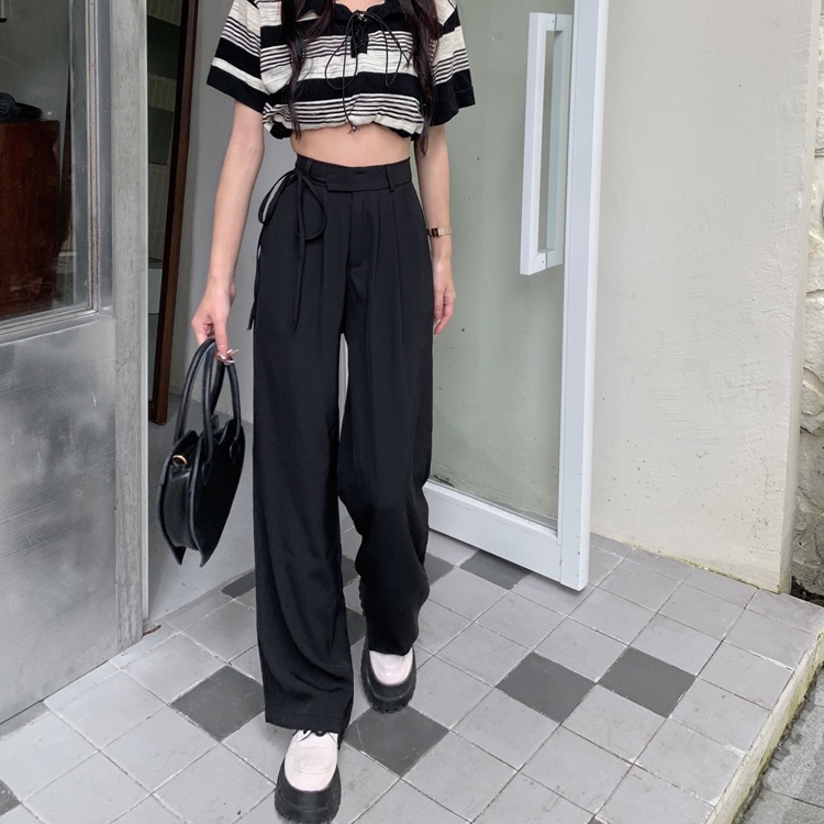 celana panjang wanita highwaist korean style kulot straight pants loose import celana hitam