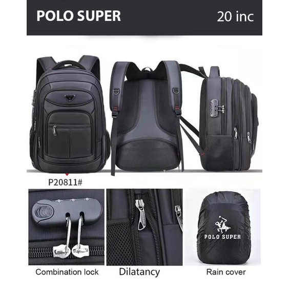 POLO SUPER - Tas Pria Ransel Laptop 20 inc Backpack Expanding Jumbo Import USB Portable Original