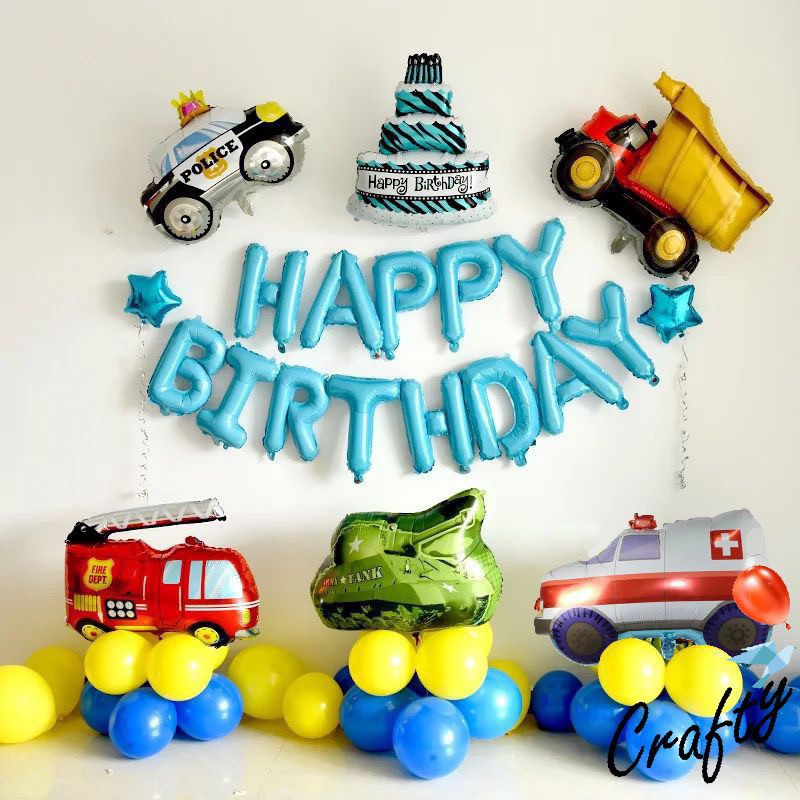 [PAKET] Kids BIRTHDAY Set MOBIL BLUE TART Dekorasi Backdrop Ulangtahun Anak