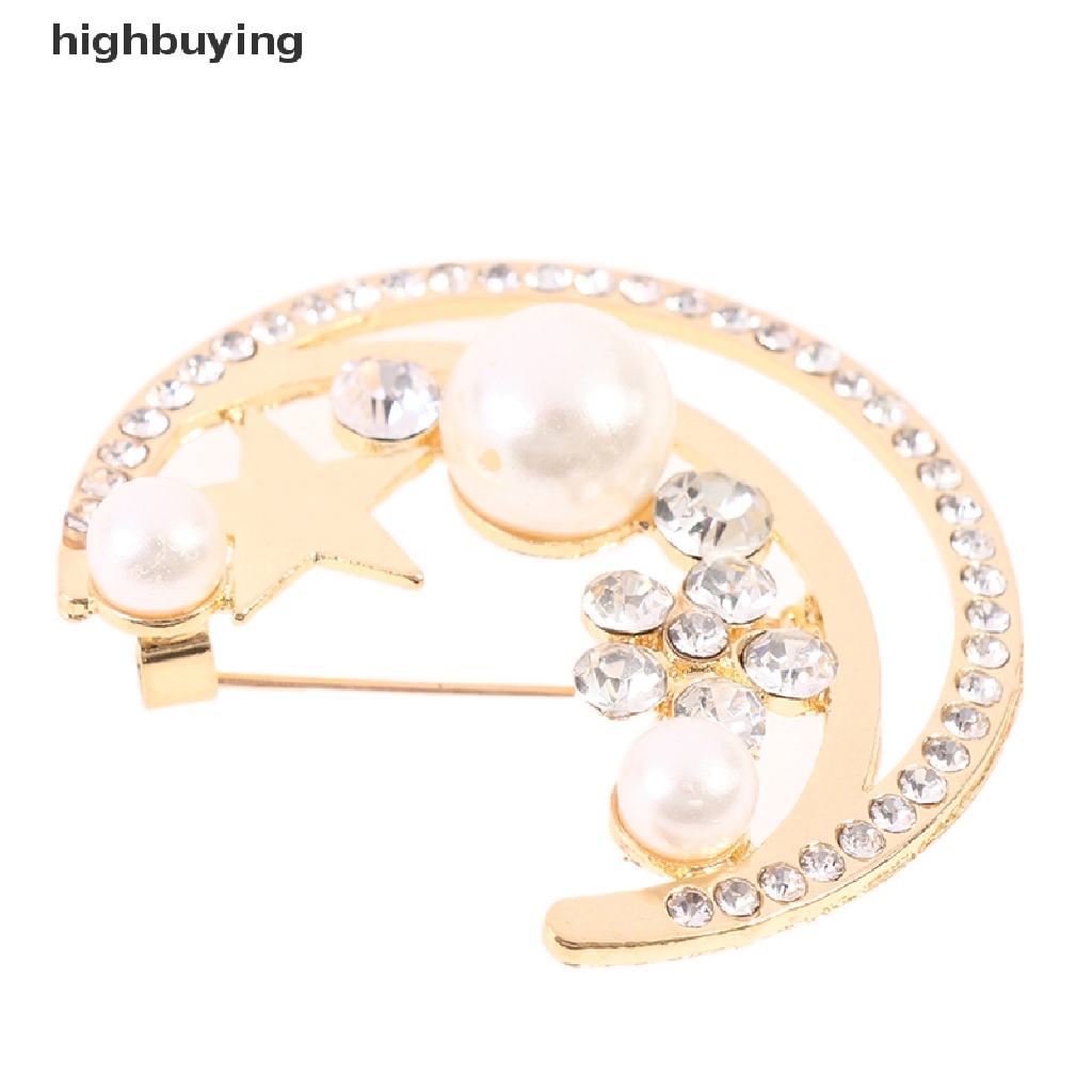 Hbid Bros Pin Bentuk Bulan Bintang Mutiara Gaya Baroque Elegan Untuk Wanita