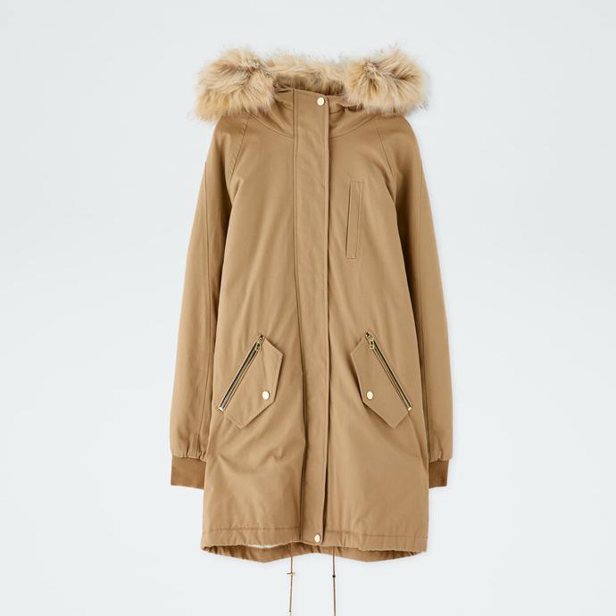 Pengiriman Cepat Parka with Faux Fur Hood Woman - Pull & Bear MURAH