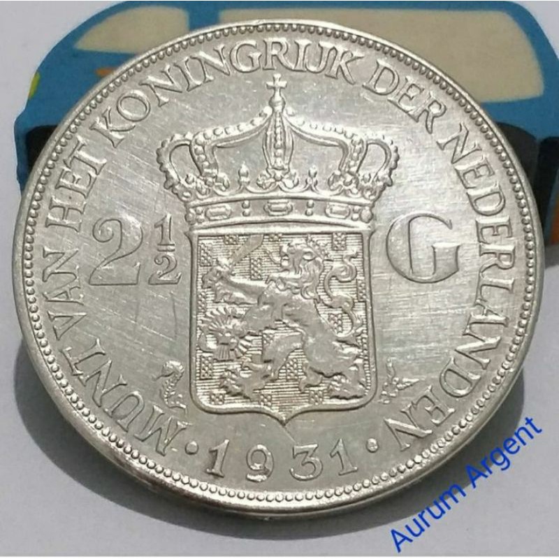 SWILH2.5G-43.. 1 PC KOIN PERAK KUNO ASLI 2.5 GULDEN WILHELMINA TH 1931. -- SILVER COIN --