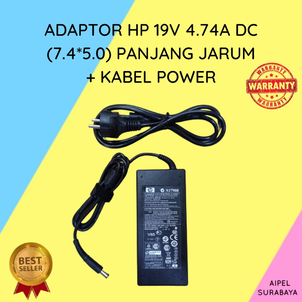 HP194747450PJKP | ADAPTOR HP 19V 4.74A DC (7.4*5.0) PANJANG JARUM + KABEL POWER