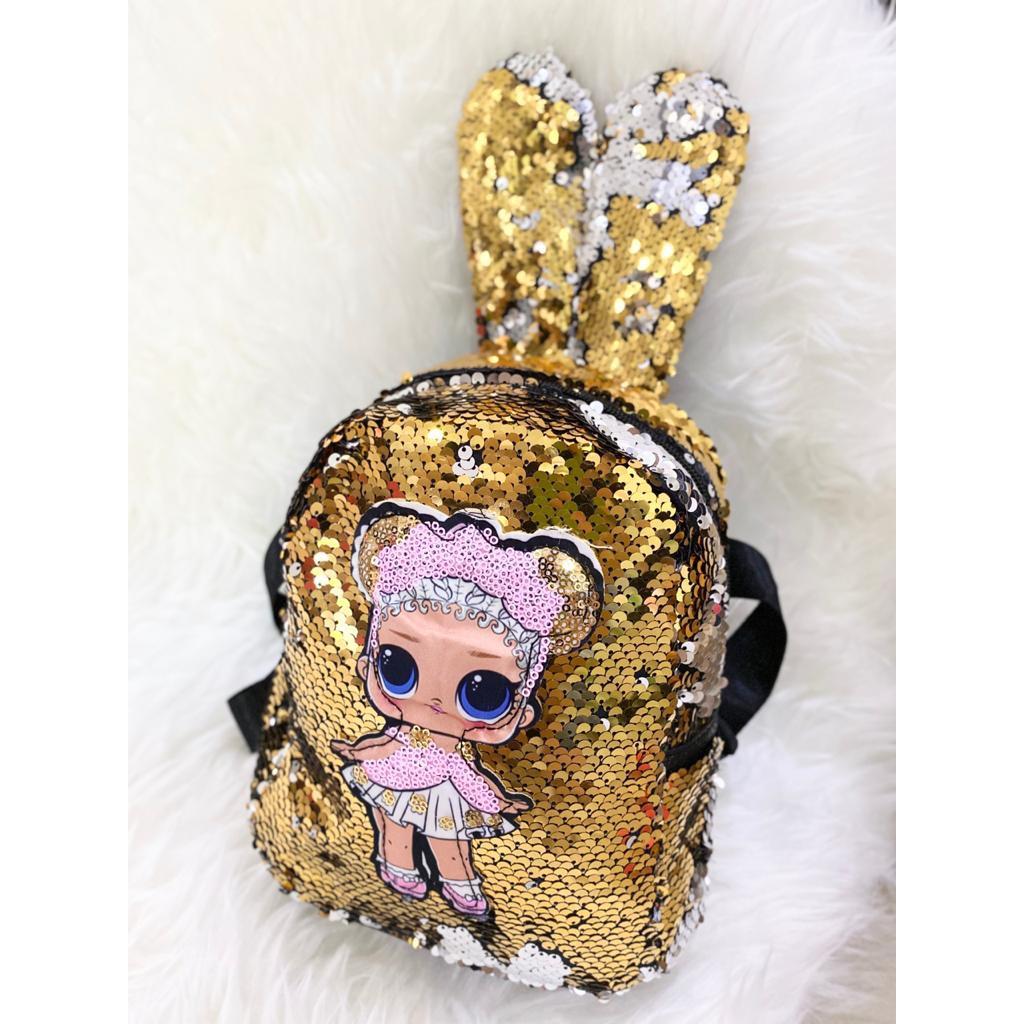 TAS ANAK PEREMPUAN TAS SEKOLAH LOL GLITTER SEQUIN 2 LED LAMPU BESAR