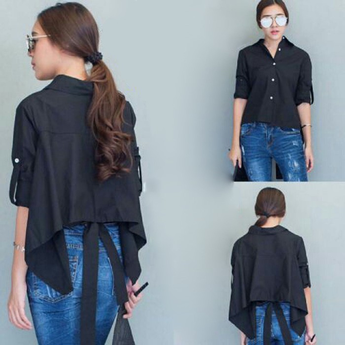 [Blouse Fiori Hitam SW] blouse wanita wolly crepe hitam