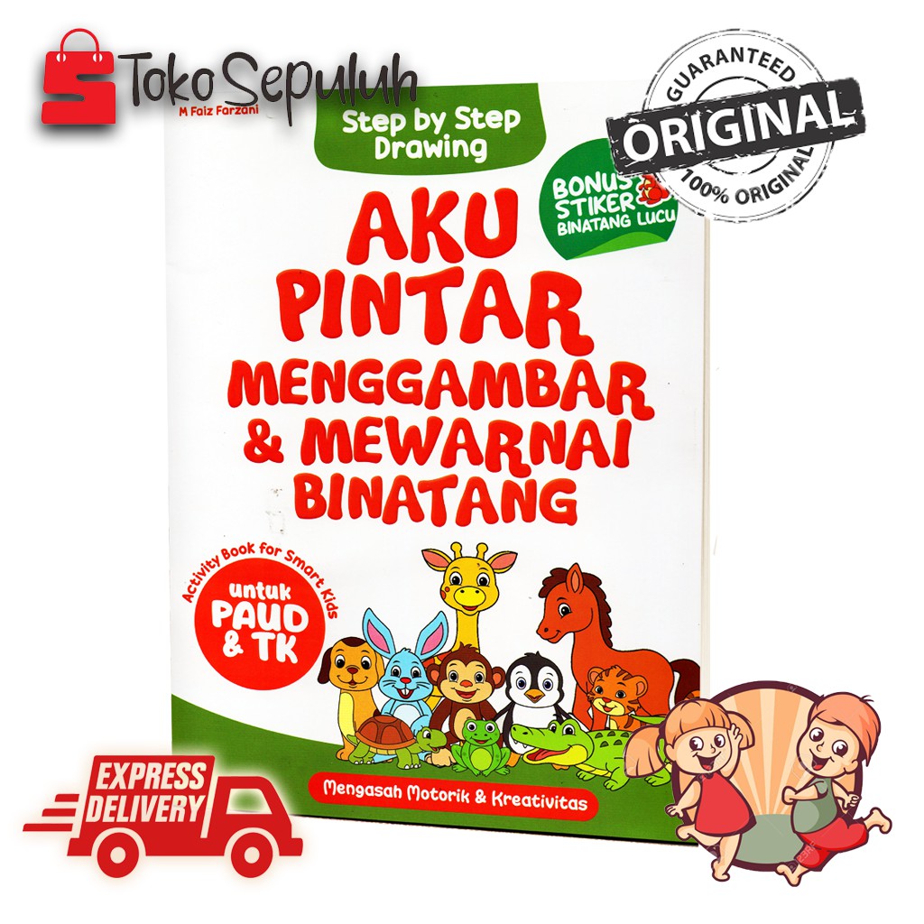BUKU BELAJAR MENGGAMBAR MEWARNAI BINATANG ANAK TK PAUD AKU PINTAR MENGGAMBAR & MEWARNAI BINATANG