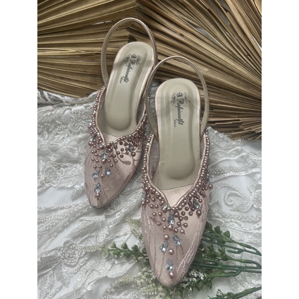 sepatu wanita rosegold pesta wedding yasintya tali 5cm kaca