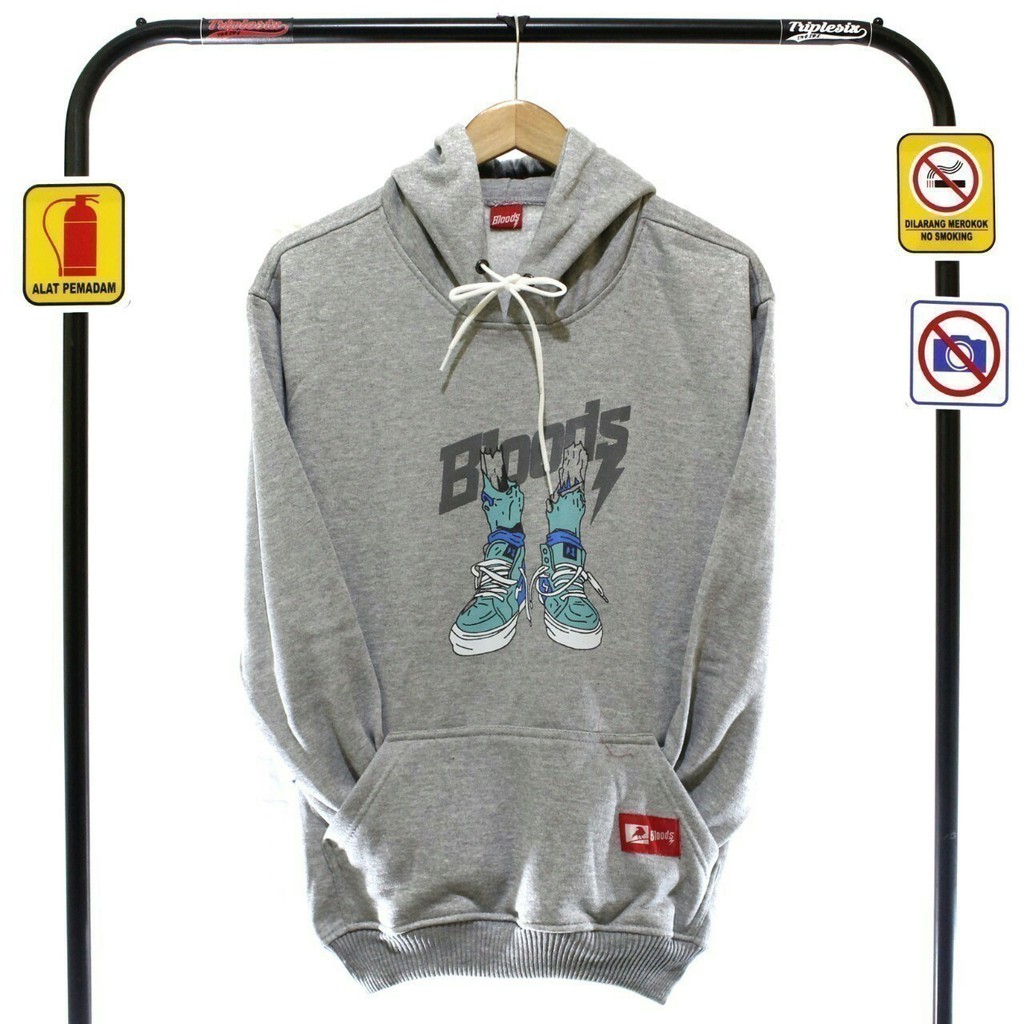 JAKET HOODIE DISTRO BLOODS ABU SPATU PRIA WANITA