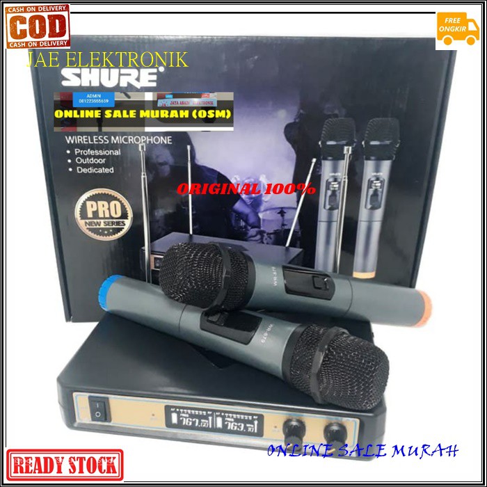 G499 SHURE MIC MIKROPON KARAOKE WIRELES pro Microphone MIK vocal vokal suara audio sistem mik professional panggung dj studio sound system  rekaman DOUBEL DUAL SEPASANG WIRELESS  Mic / Mikropon / Microphone Double Wireless SHURE Untuk yang suka karaokean