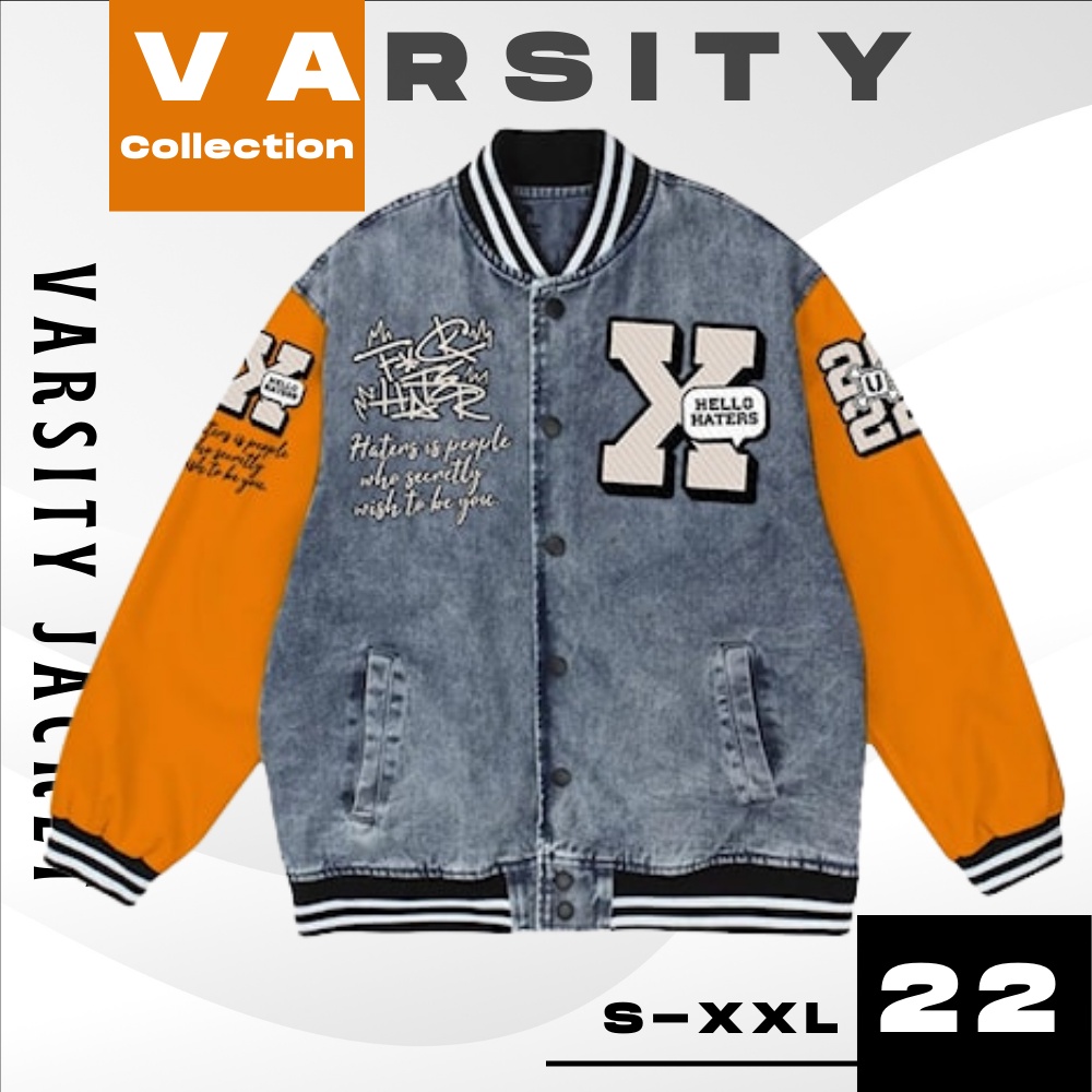 Varsity Jacket Jaket Varsity Pria Baseball Vintage Bisbol Original Black Basket Pria Wanita Jeans Si