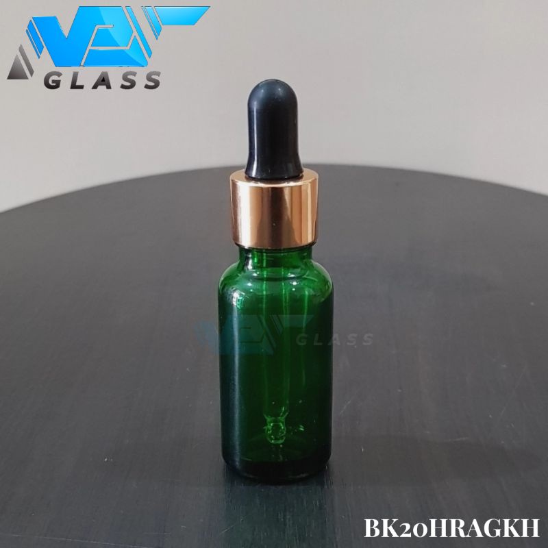 botol kaca pipet 20ml tebal hijau - ring almunium gold