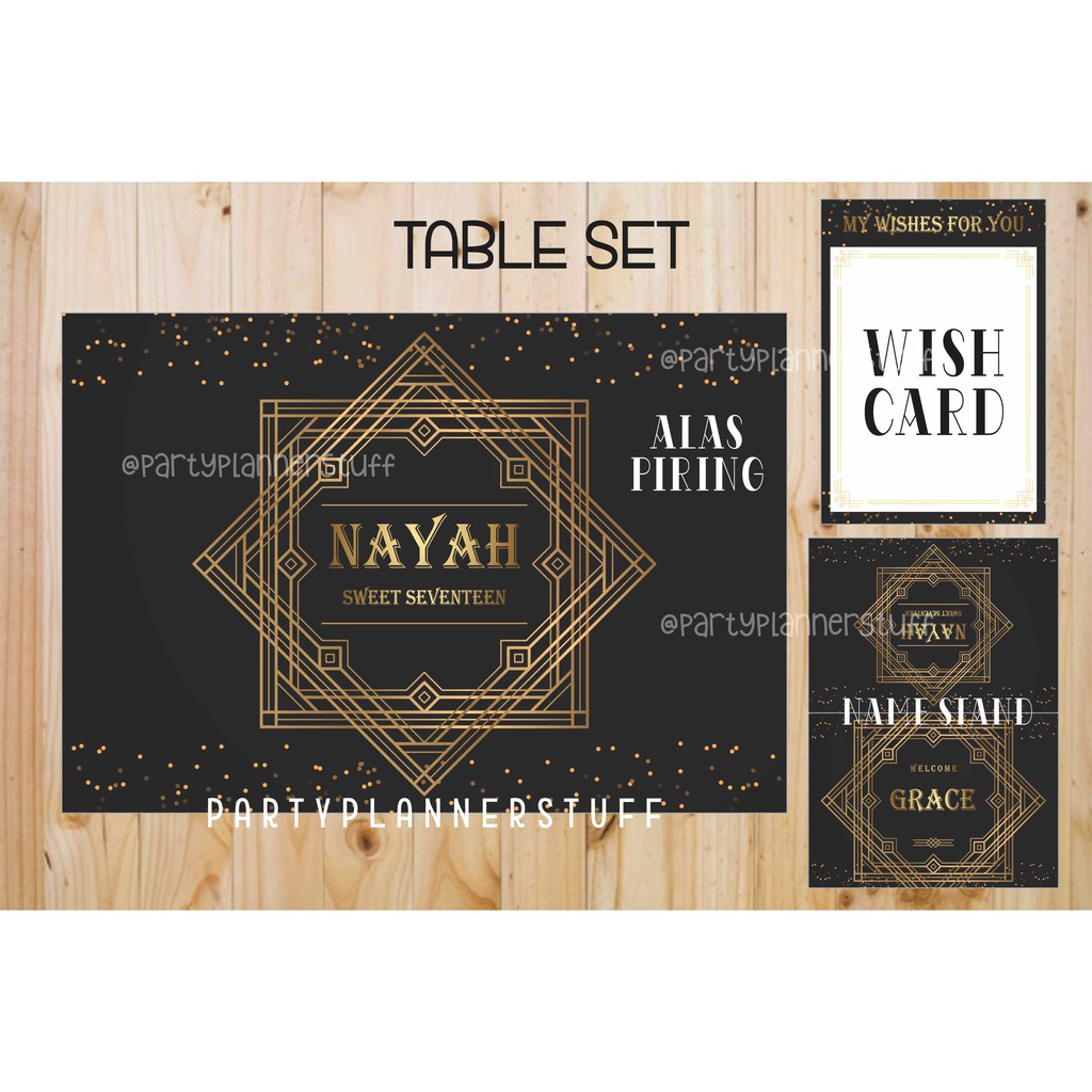 Table Set Great Gatsby Sweet Seventeen Bridal Shower Dekor Table Setting Baby Shower Anniversary Shopee Indonesia